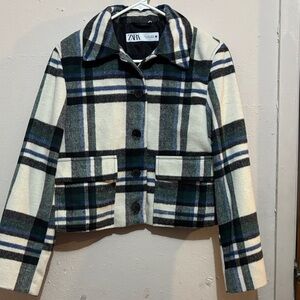 Zara Plaid Blazer in Black, Green, and White